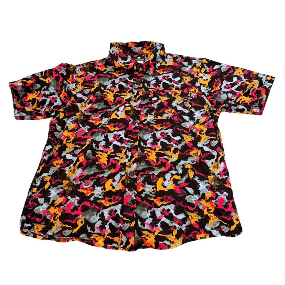 LRG Men’s Small Abstract Multicolor Button Up Shirt 100% Cotton Short Sleeve